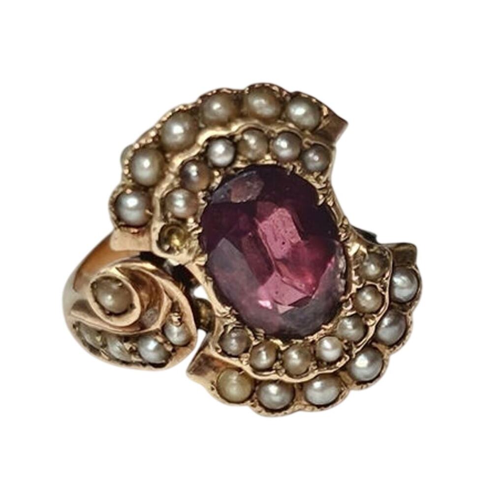 Antique Victorian 10k Gold Garnet Seed Pearl Cluster Repair Scrap Ring